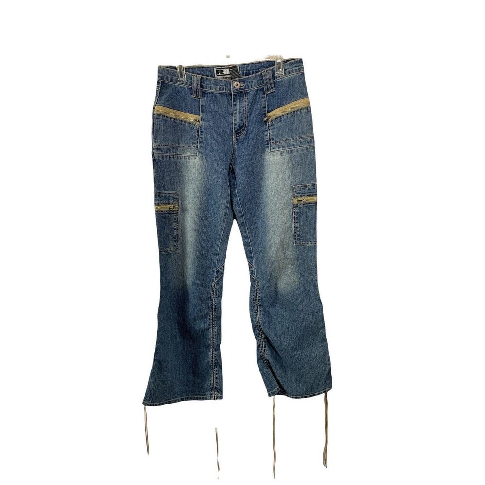 NEW R4R Rave Youth Straight Leg Jeans Sz 15 Stretch Zip Pockets Drawstring 32x30